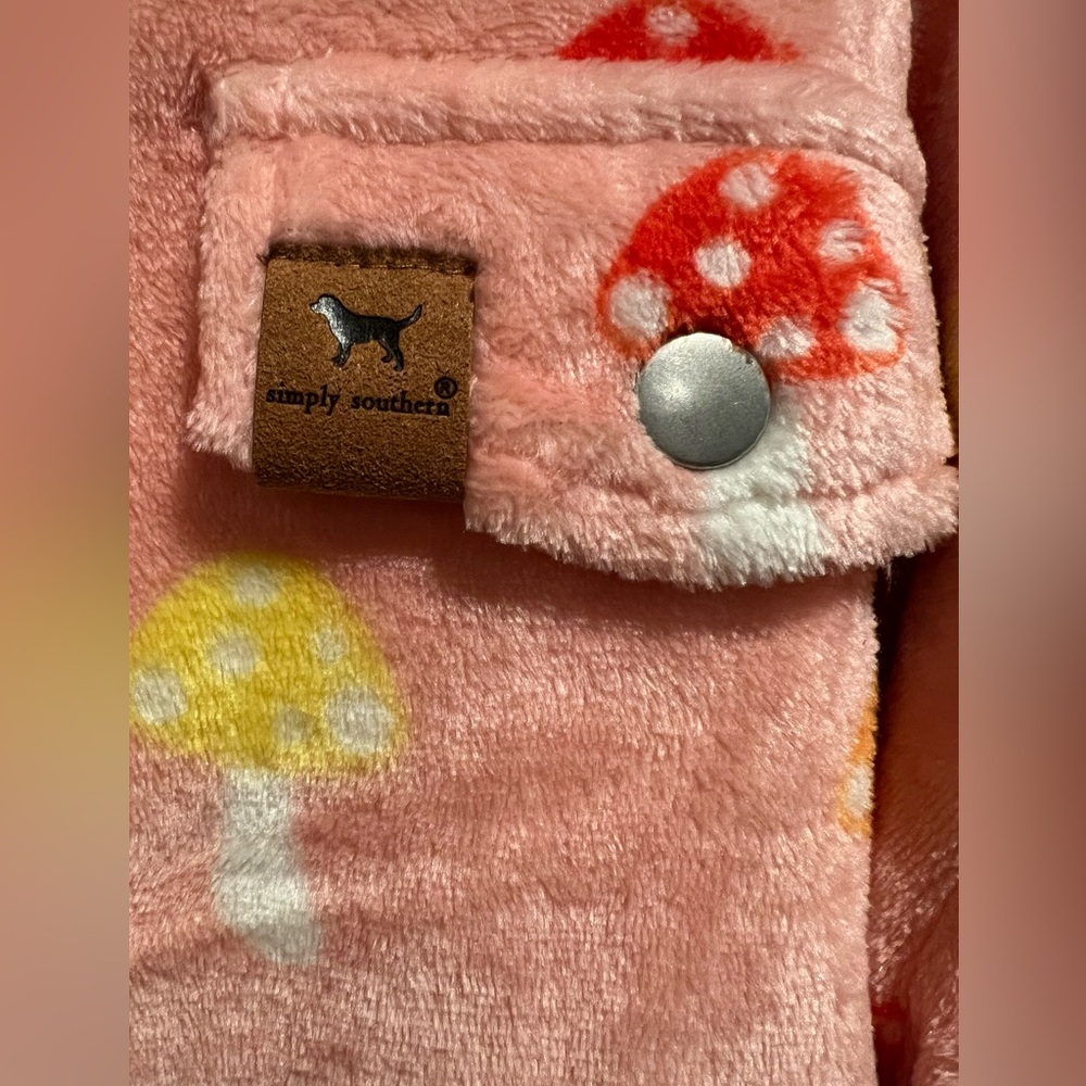 NWT Mushroom Print, Snap Front, SOFT & Fuzzy Jacket - Peach Color Background - Picture 4 of 10